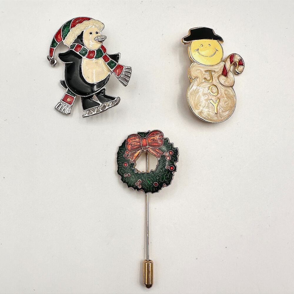 Vintage 90s Christmas Brooch Set Of 3 Pin Lot Women's Classic Fashion Jewelry
